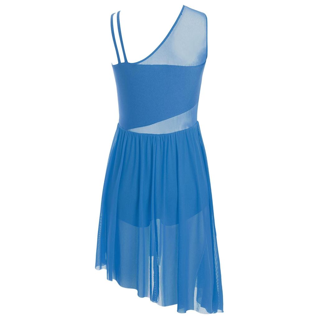 Лирическое танцевальное платье для девочек без рукавов с цветочным узором из страз и асимметричным разрезом для выступлений на сцене