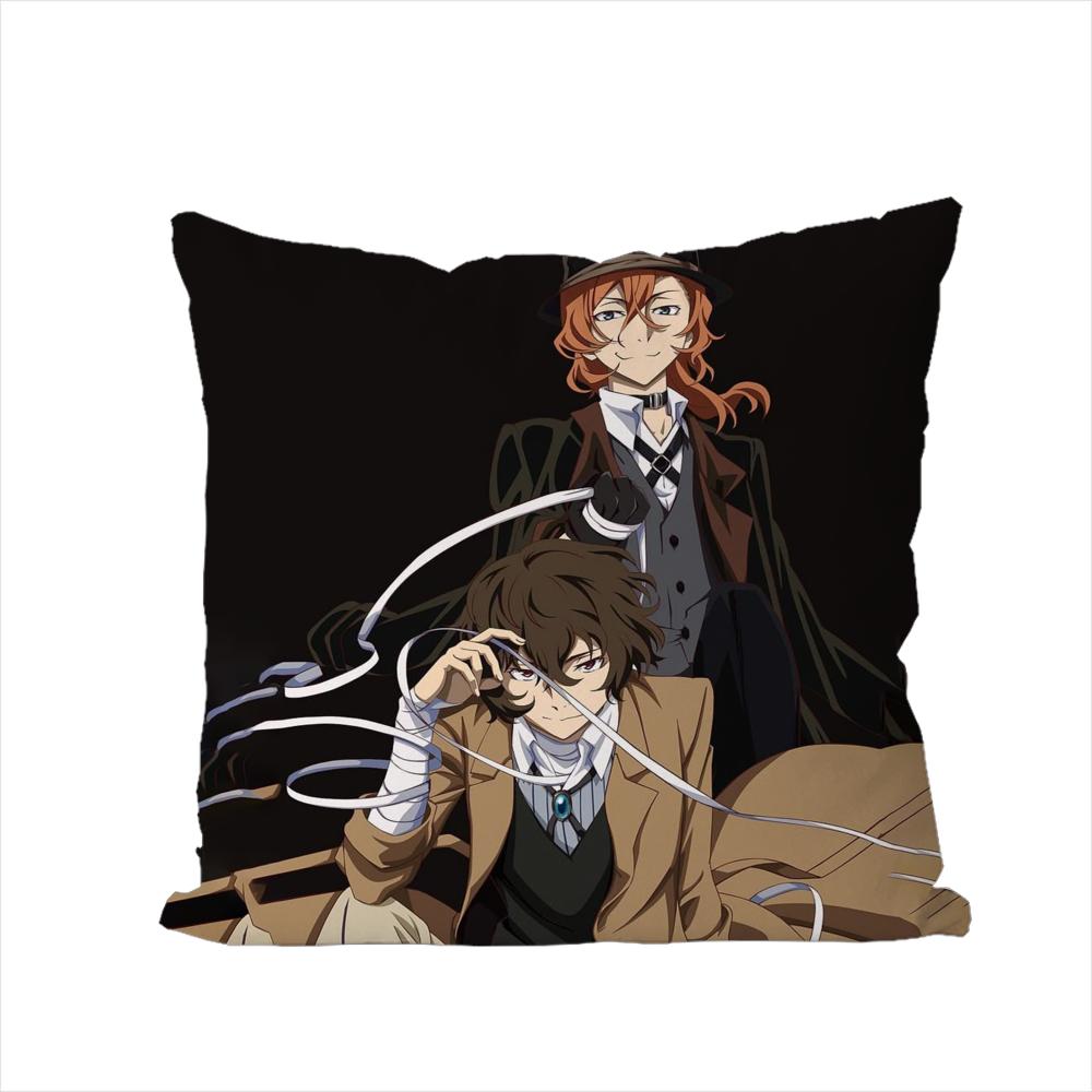 Чехол для подушки Bungo Stray Dogs для автомобиля, дивана, декоративный для дома, двусторонний принт, плюшевая квадратная декоративная подушка, чехол