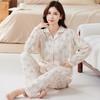 Нежная хлопковая пижама с цветочным принтом, свободного большого размера, тонкая, на весну и осень, с длинными рукавами и брюками, повседневная домашняя одежда для мамы