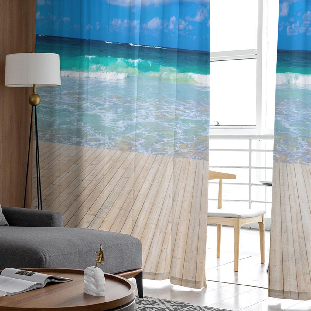 Beach Blue Sky White Clouds Sheer Curtains Modern Gauze Curtain for Living Room Bedroom Voile Yarn Curtains
