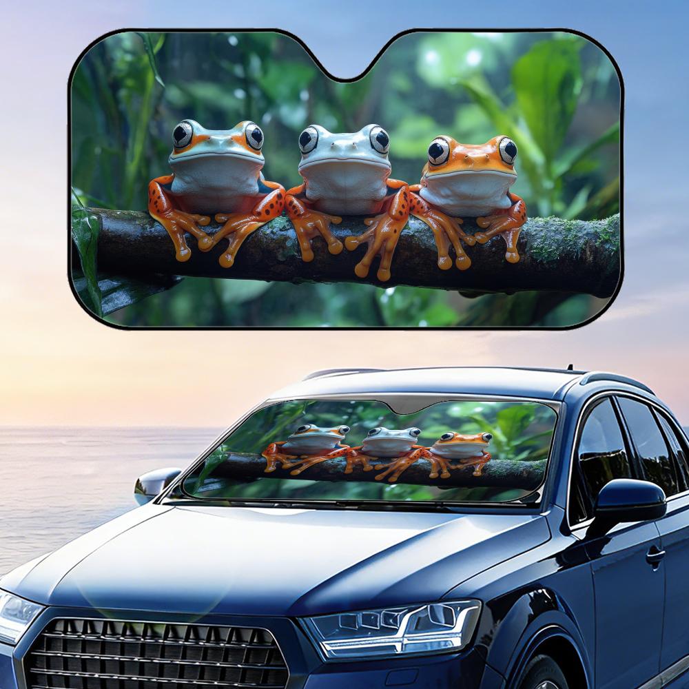 Animal Frog Print Sun Visor Foldable Universal Car Windshield Sun Shade UV Protection Heat Insulation Foldable Cover