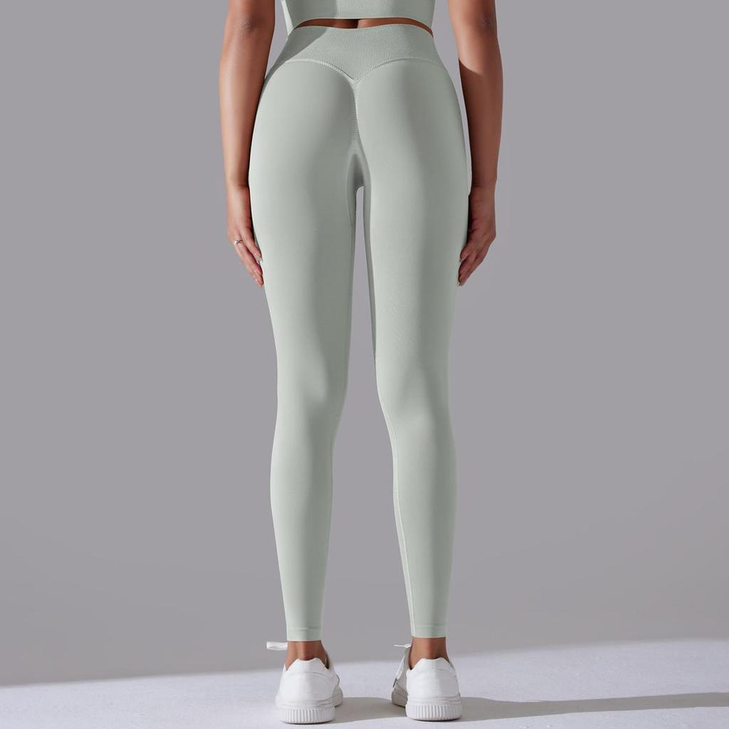 Бесшовные вязаные однотонные брюки для йоги с высокой талией, облегающие, с персиковыми бедрами, спортивные штаны для бега и фитнеса