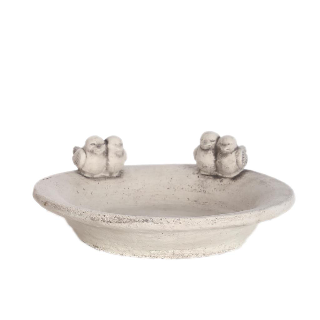 Concrete sculpture water bowl with birds gray figure