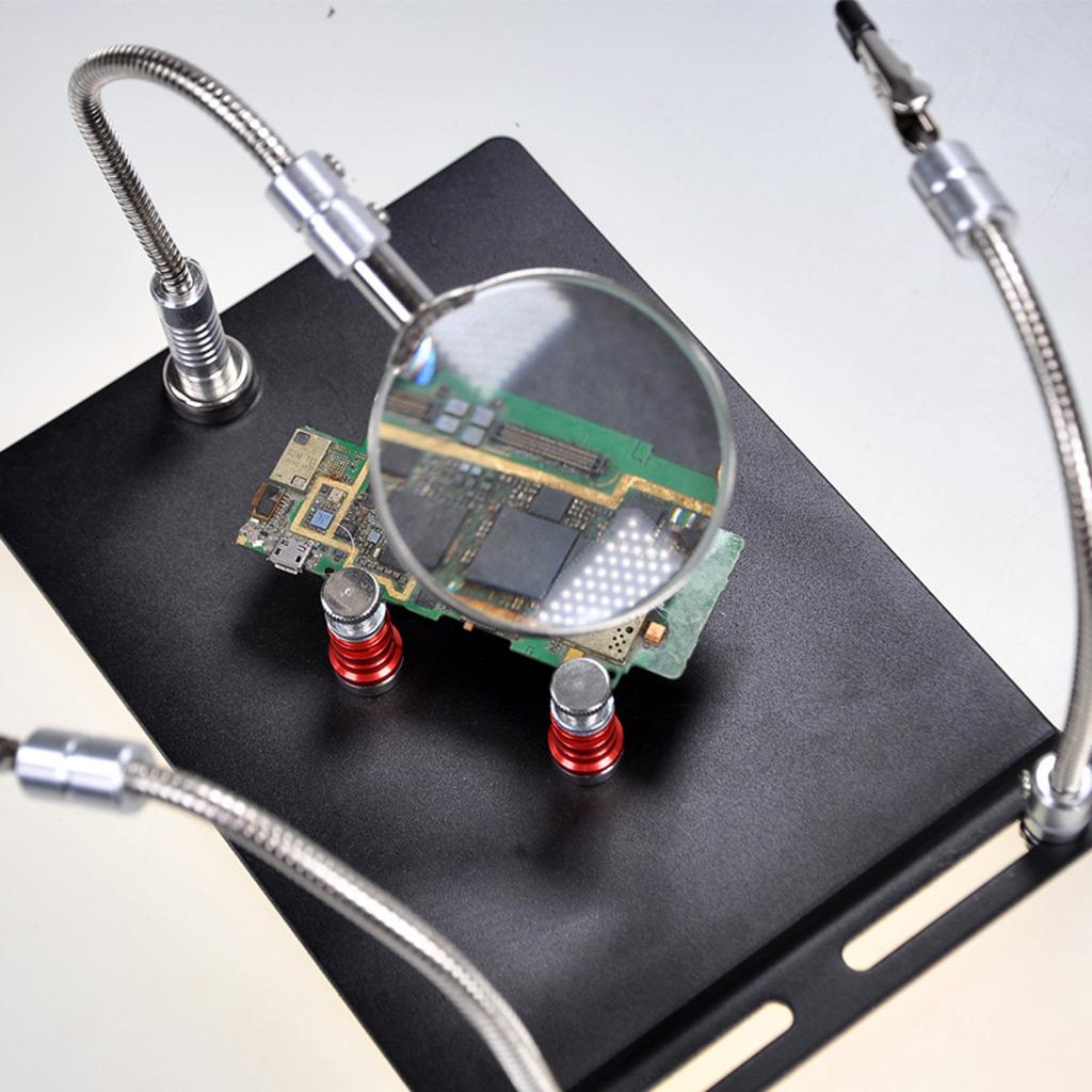 PCB Magnifier Magnetic Circuit Board Clip LED Magnifying Lamp 2 Arms Helping 360°Degree Flipping with Magnifying