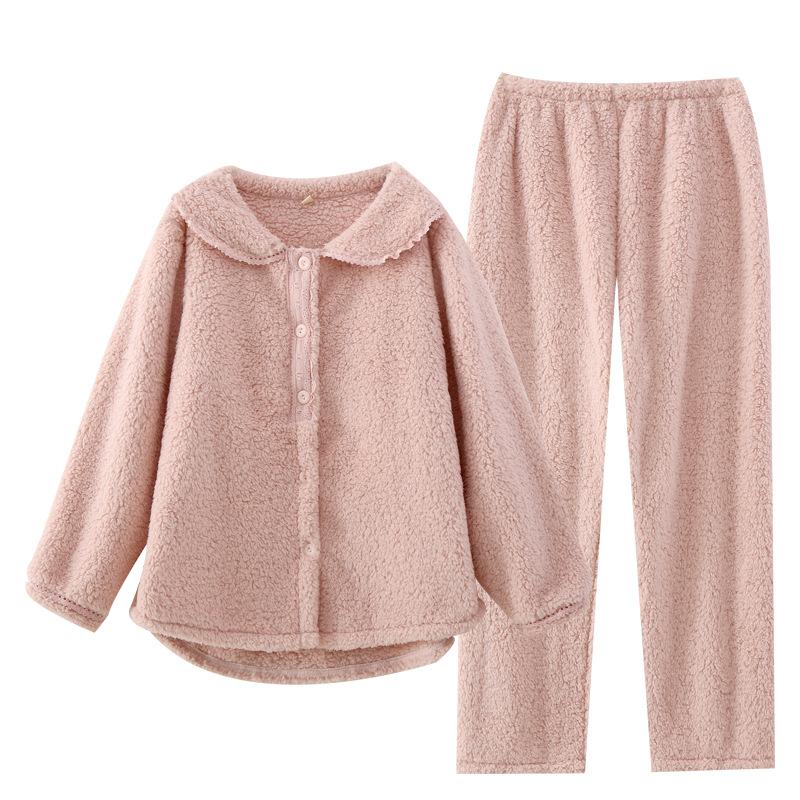 Women's Flannel Pajamas High Quality and Soft Autumn and Winter Thickened Warm Suits Long-sleeved Trousers Lapels Women's Home Service