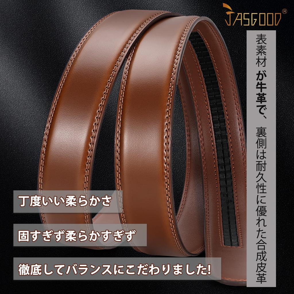 [JASGOOD] Мужской кожаный ремень, Автоматическая пряжка, Подходит для костюмов, делового и повседневного стиля, Без отверстий, Комфорт, Ширина 35 мм, Большой размер, Бесконечно