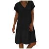 Женское летнее свободное однотонное платье трапециевидной формы с короткими рукавами и v-образным вырезом
