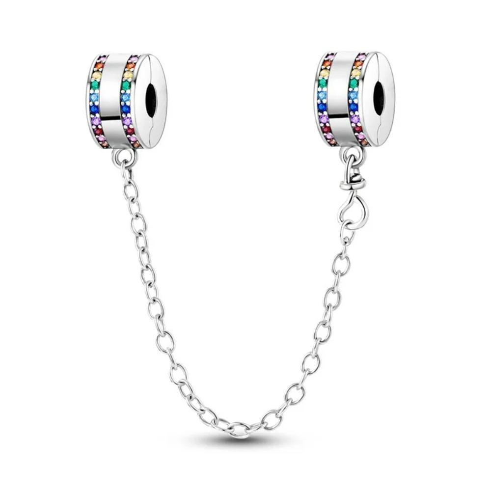 925 Silver Star Moon Crown Pendant DIY Bracelet Spacer Bead Women Jewelry Safety Chain New
