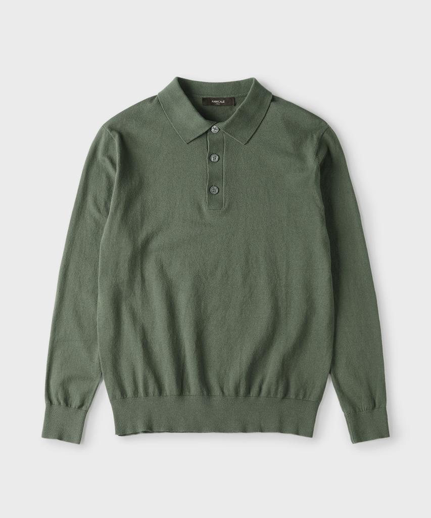 PANICALE Green Cotton Collared Knit