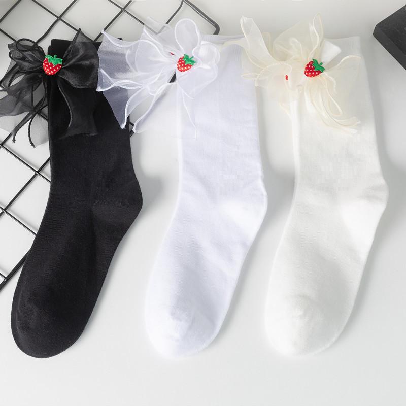 Lolita Women'S Socks Japanese Sweet Tea Girl Medium Tube Cotton Socks Soft Sister Big Bow Strawberry Socks Jk Pentagram Socks
