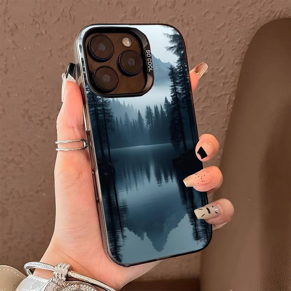 Чехол для телефона "Туманный горный лес" для iPhone 17 17Air 16 15 14 13 12 11 Pro Max Plus Цветной Серебристый