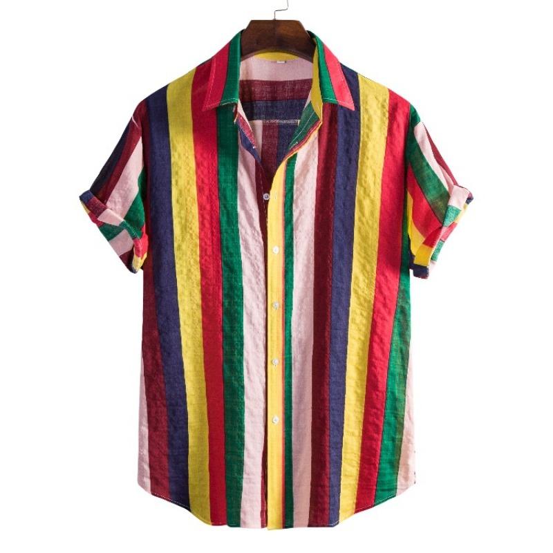 Men S Short Sleeve Loose Fit Striped Shirt