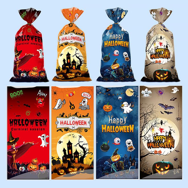 50 шт. подарочный пакет для конфет на Хэллоуин, пакет для печенья, пластиковые пакеты для упаковки закусок, украшения для вечеринки на Хэллоуин