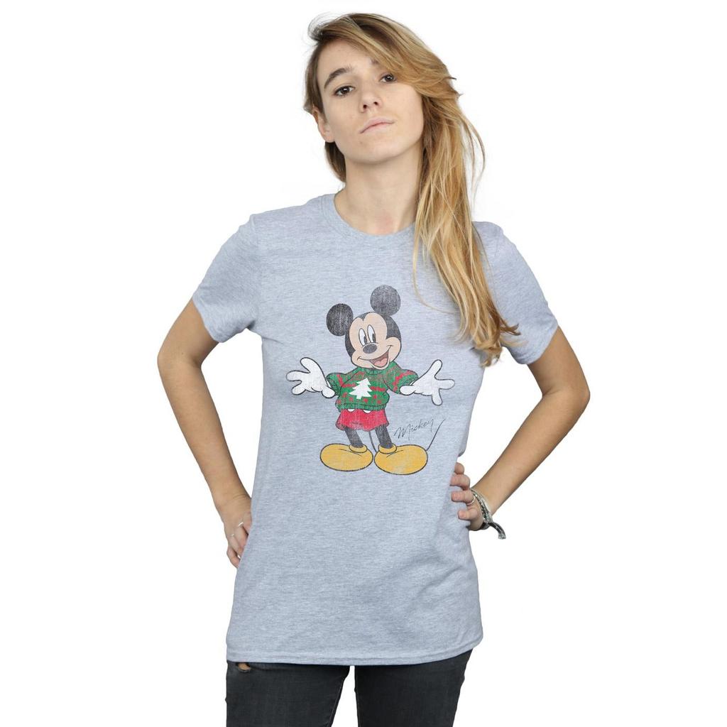 Disney Womens/Ladies Mickey Mouse Christmas Jumper Cotton Boyfriend T-Shirt