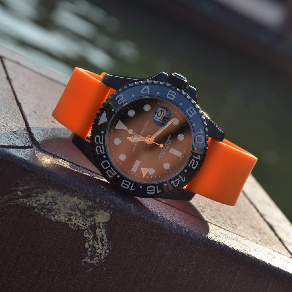 Rubber Strap Silicone 14mm Waterproof Watch Replacement Strap Quick Release Rubber Watch Band Buckle [WOCCI] Orange/Black