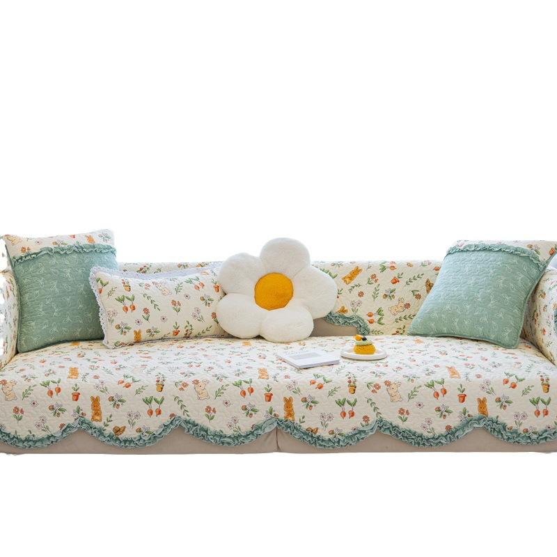 Pure Cotton Sofa Cushion Retro Small Floral Nordic Pastoral Fresh Pure Cotton Four-season Universal Non-slip Sofa Cushion Cover Cover