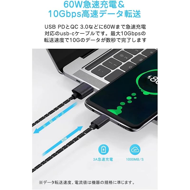 BESTEK USB Type C Cable USB Cable 3.1 Gen2 10Gbps High Speed Data Transfer PD (1m, Highly Durable Nylon Braid/black) BTUSB31K