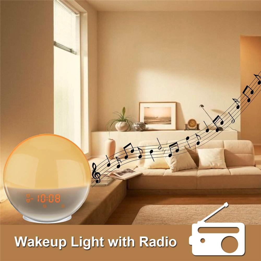 Multifunctional Sunrise Alarm Clock Wake Up Light 7 Sounds FM Radio Sleep Aid