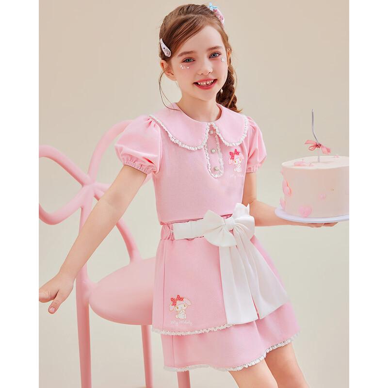 Hello Kitty Летний сладкий комплект для девочек: короткий рукав и юбка с бантом