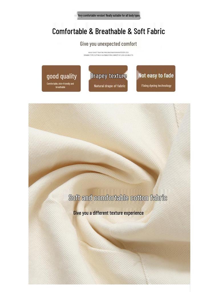 Dark Blue Korean-Style High-Waisted Wide-Leg Pants for Women - Plus Size, Slimming, Casual, 100% Cotton, Autumn Suitable.