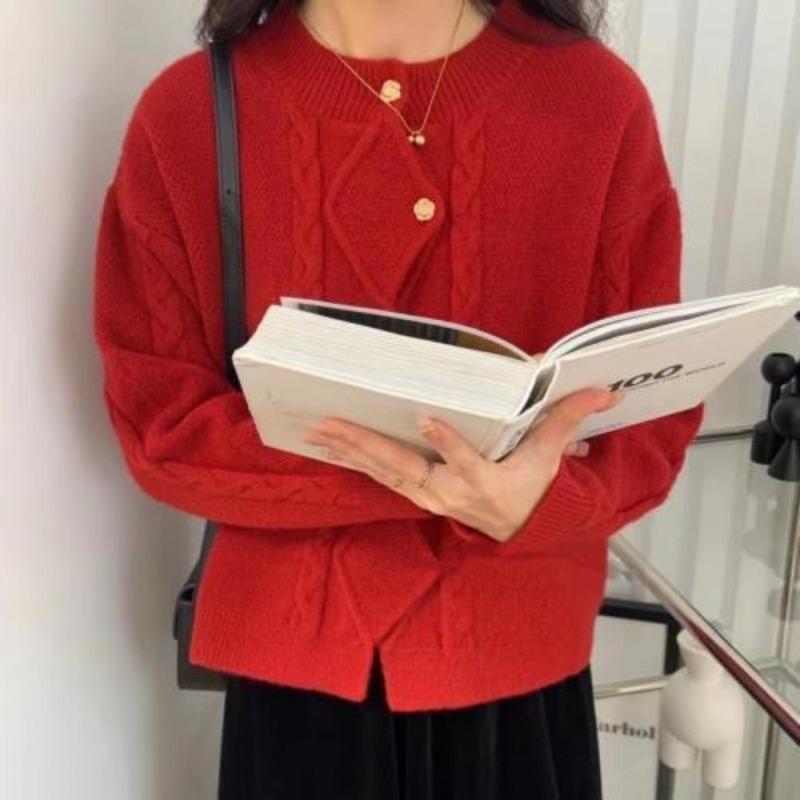 Cardigan Sweater 2023 Spring Korean Elegant Loose Sweater Coat Irregular Round Neck Fried Dough Twists Knitted Cardigan Women