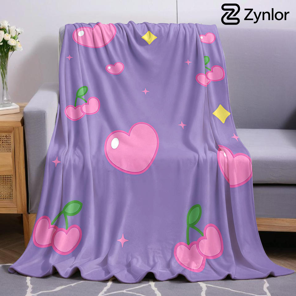 Cherry Heart Purple Lightweight Microfiber Soft Christmas Fleece Blanket Warm Cozy Throw for Bed Sofa Office Travel All Season