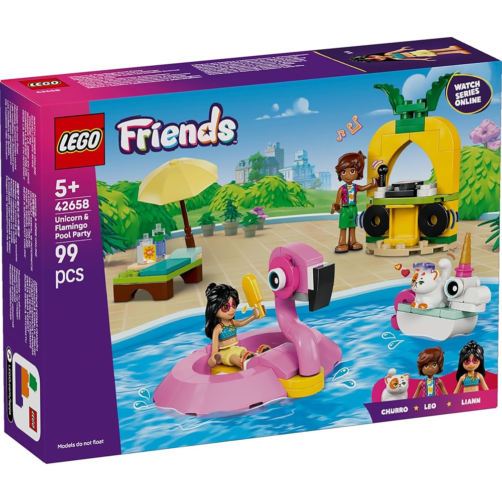 LEGO Friends Unicorn and Flamingo Pool Party Building Set Educational Toy for Kids Ages 5-8