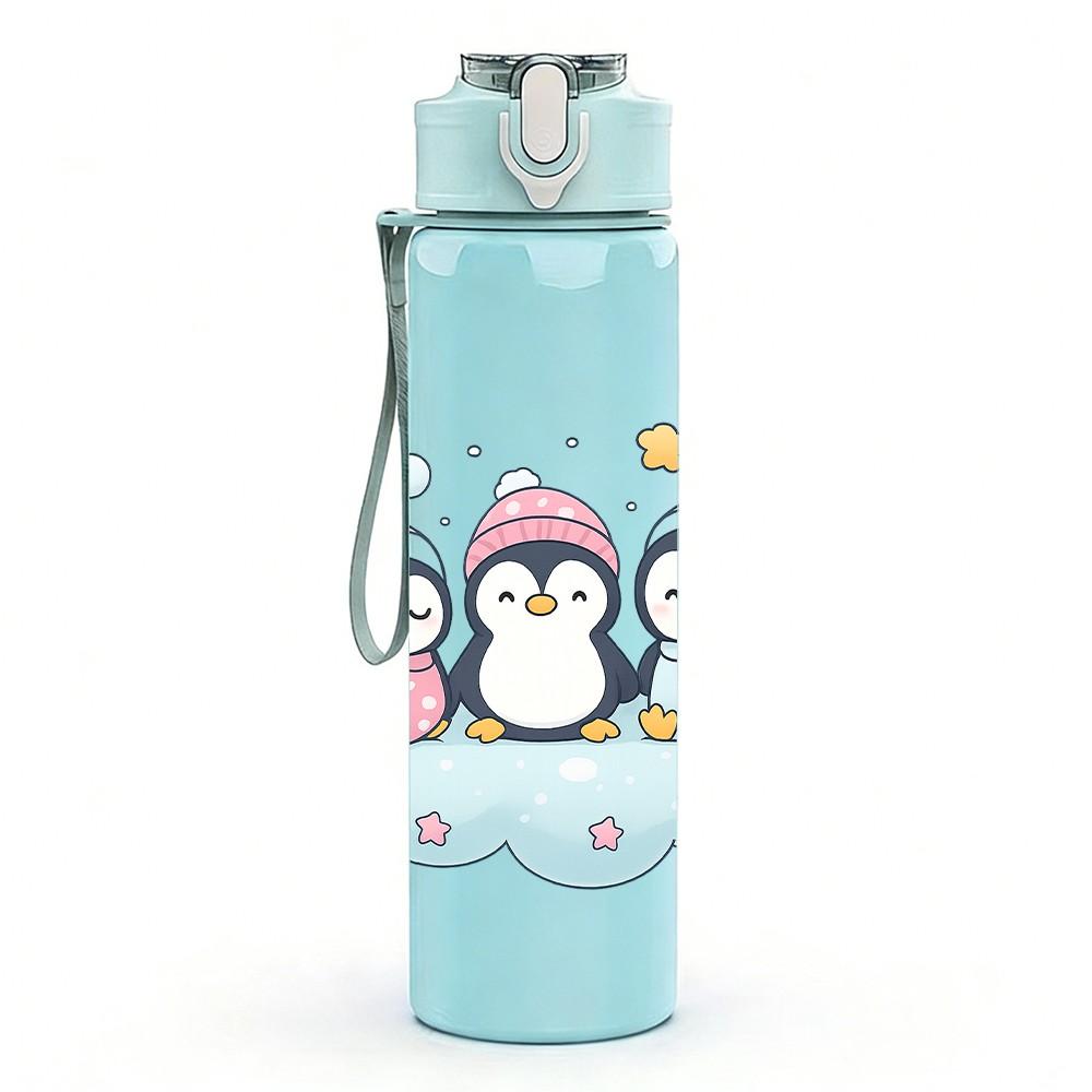 1PC Cloud Twin Penguin Art 750ml Color Plastic Sports Water Bottle Leakproof Flip Straw Lid Suitable for Sports Office Home Use