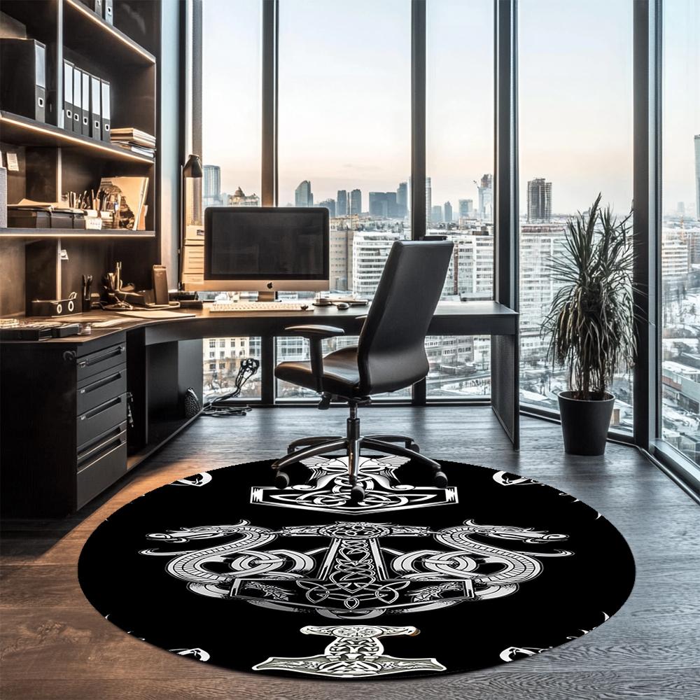 Viking Printed Round Rug Carpet Chair Rug Area Rug Entryway Doormats,for Office Chair Living Room Bedroom Kitchen Room.