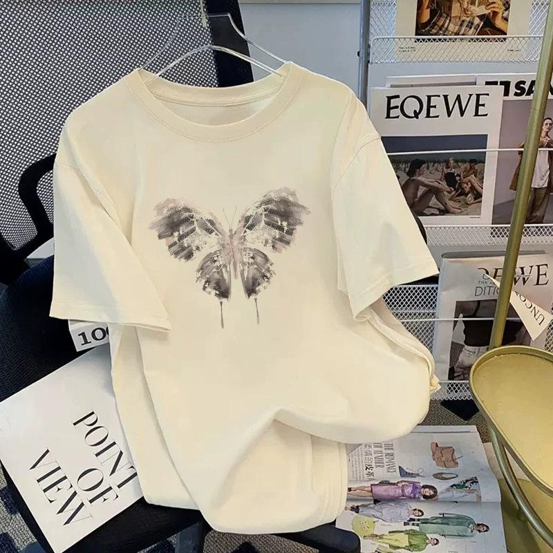 Футболка из чистого хлопка белого цвета с короткими рукавами для женщин на лето, новый большой размер, свободный дизайн, тонкий топ с короткими рукавами и принтом