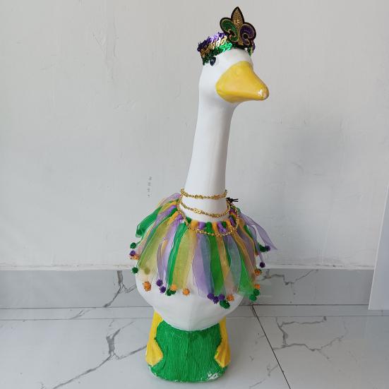 Костюм Большого Гуся с Пышной Юбкой из Тюля и Отделкой Меховыми Помпонами, Головной Убор для Марди Гра, Эластичная Лента, Кольца на Шею, Садовое Украшение Гуся для Праздника