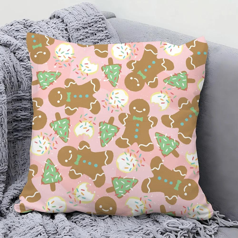 Gingerbread Man Christmas Pillow Case Square Pillow Bedroom Sofa Leisure Comfort Cushion Car Living Room Home Decoration 40X40