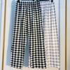 Women's Korean Style Plaid Pajama Pants - Loose, Casual, Airy Trousers for Indoors or Outdoors