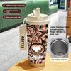 Large-capacity Stainless Steel High-value Double-drink Thermos Cup, Seven Straws, Car Coffee Cup, Cute