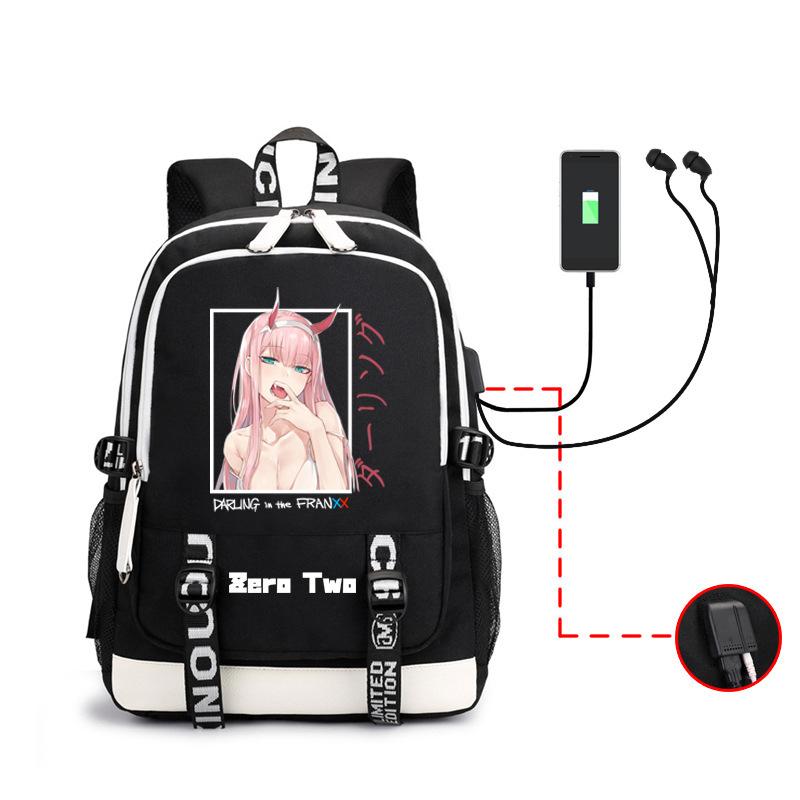 Рюкзак с принтом аниме Arling In The Franxxx, для мужчин и женщин, с USB, большой емкости, для зарядки, для наушников, школьный рюкзак