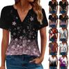 Женская футболка Футболка с принтом с коротким рукавом Повседневные выходные Мода Базовый топ с V-образным вырезом Обычный топ
