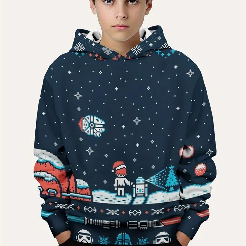 Детская одежда, рождественские забавные толстовки с принтом Санта-Клауса и дерева в формате 3D для мальчиков, повседневный осенний свитер с длинным рукавом для активного отдыха