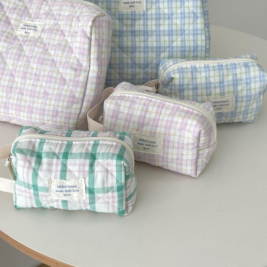 Винтажная косметичка с цветочным принтом для женщин, милый клетчатый клатч, женский дорожный косметичка, стеганый хлопковый цветок, маленькие сумки