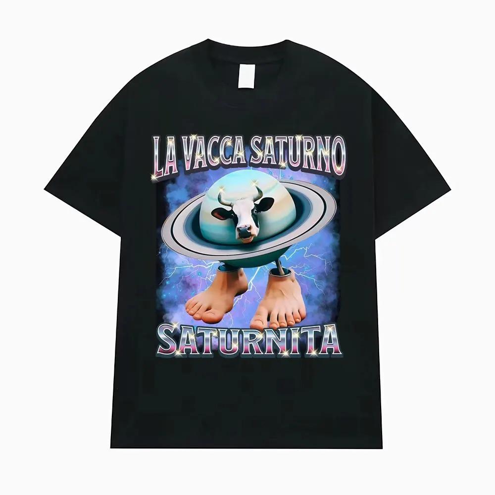 La Vacca Saturno Saturnita Забавная корова мем футболки для мужчин женщин Харадзюку хип-хоп юмор футболка летние топы европейский размер свободная футболка