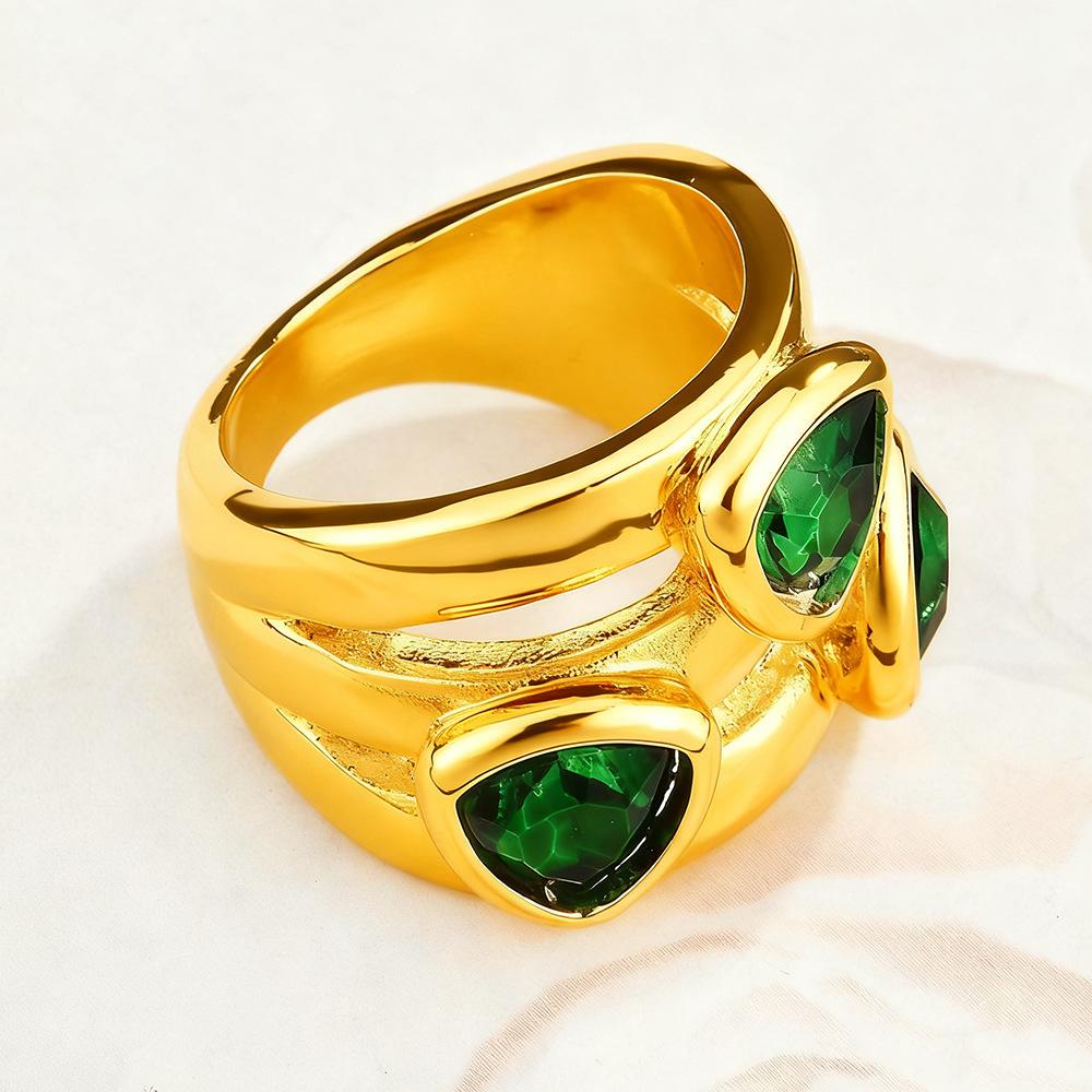 Spanish Geometric Open Ring, Titanium Steel Plated 18K Gold Simple Zinc Alloy Ring For Women