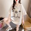 New Summer Fashion Trend Casual Loose Fitting Lamb Embroidery Hot Diamond Mid Length Oversize Short Sleeved T-shirt