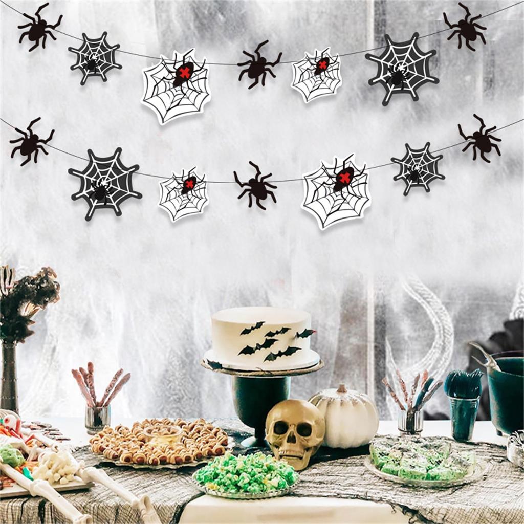 Halloween Banner Halloween Garland, Black Glitter Spiderweb Garland- Halloween Party Decorations, Halloween Spider Decor, Hanging  Banner Decor.
