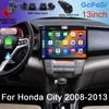 13-дюймовый Android 13 автомобильный радиоприемник Carplay для Honda City 2008 - 2013 автомобильный мультимедийный видеоплеер GPS Bluetooth сенсорный QLED экран DVD