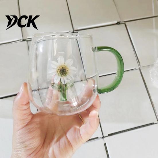 Decorative Glass Cup Handmade Animal Plant Shape Transparent Water Colorful Base Tumbler Cute Coffee Milk Drink with Handle