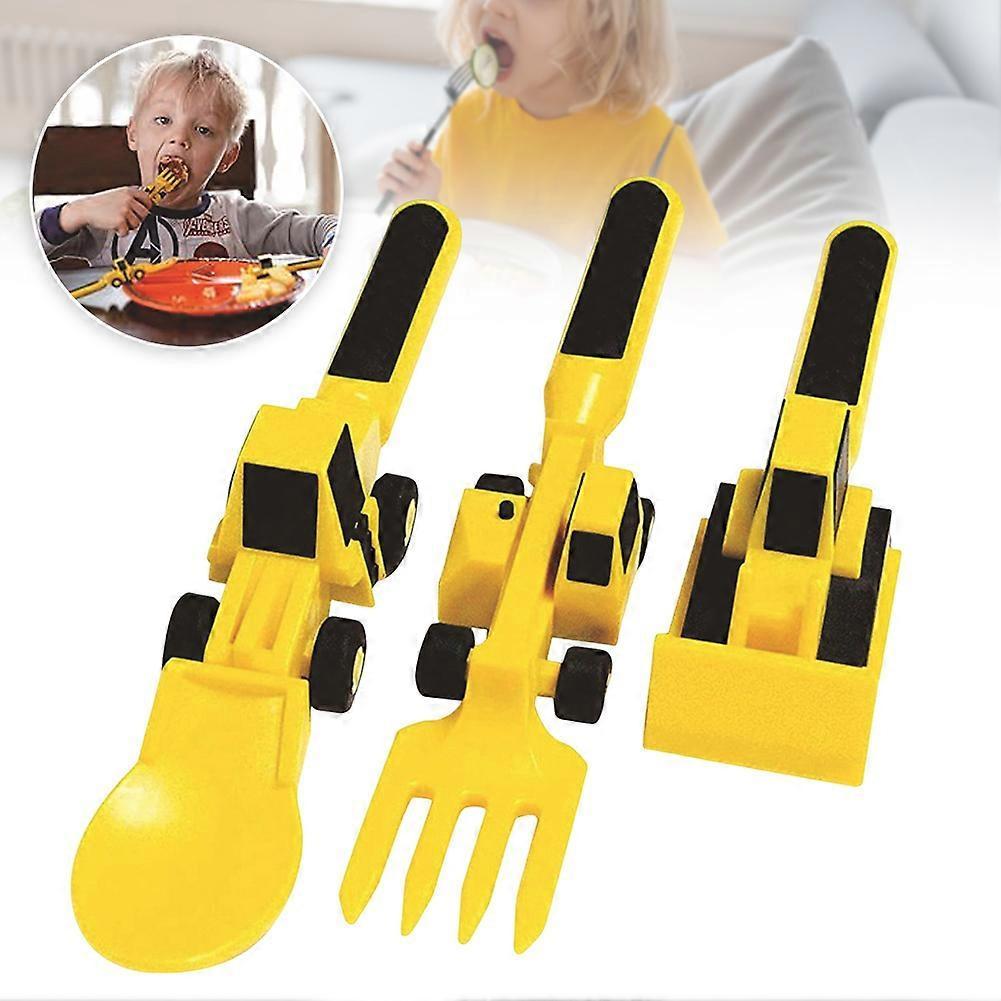 3Pcs Construction Utensils Creative Kids Dining Tool Set Spoon Fork Portable Car Cutlery