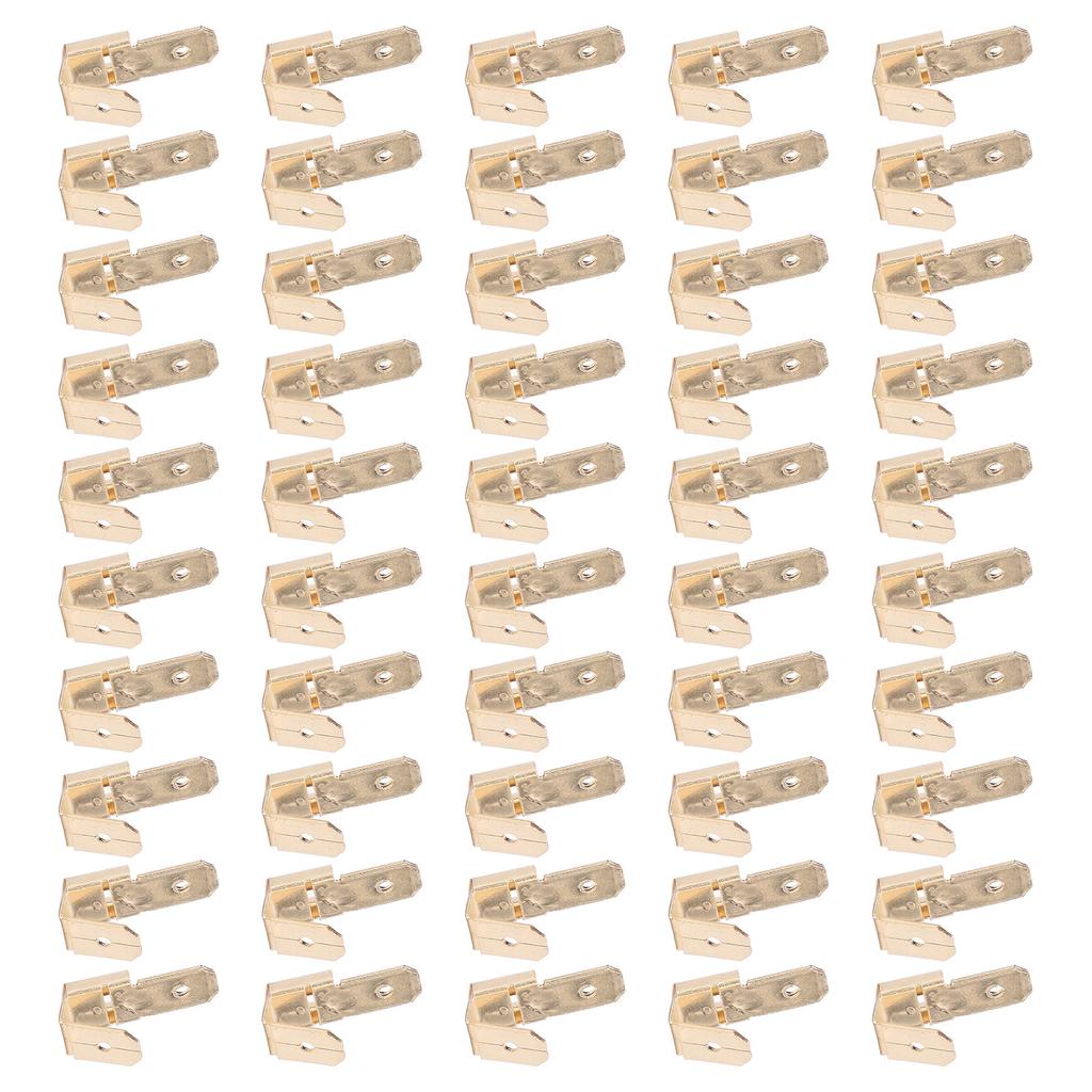 50Pcs Piggyback Spade Connectors Brass 6.35mm Double Headed Plug 3 Way Wire Connector Gold