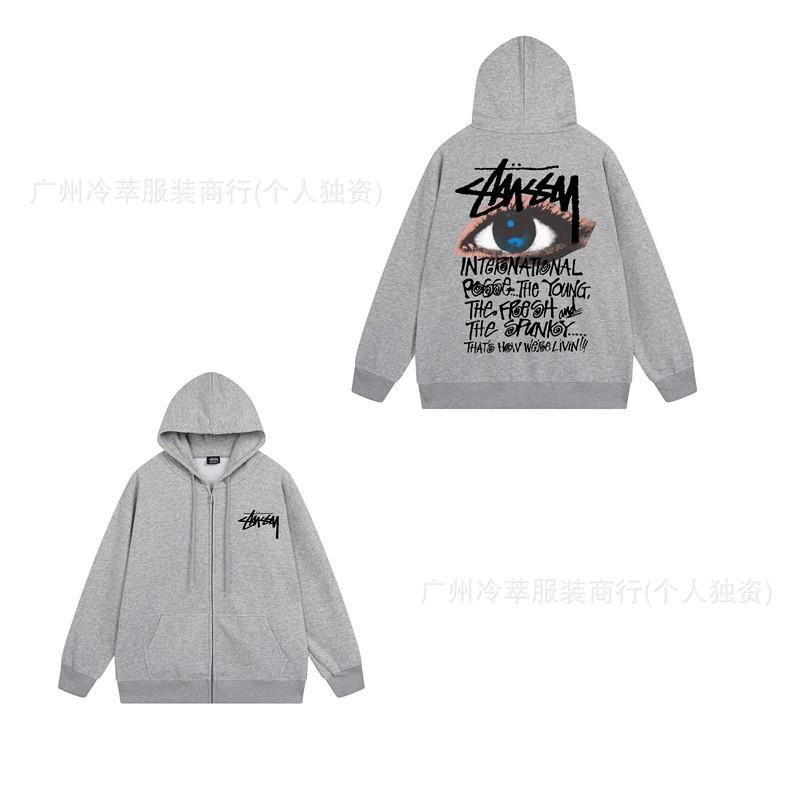 Unisex Hooded Zip-Up Fleece-Lined Sweatshirt With Letter Print Loose Fit Cotton Long Sleeve Men Women