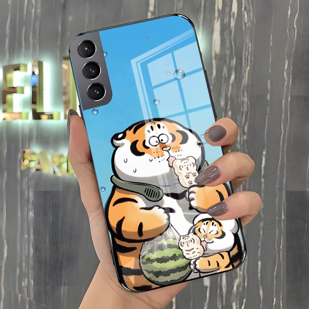 Смешной Толстый Тигр Чехол для Телефона Для Samsung S26 S25 Plus S20 S20 Plus S22 Ultra S23 FE S21 Plus S21 Ultra Стеклянная Крышка