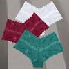 FINETOO 3Pcs Women Sexy Low Waist Lace Boyshort Floral Panties S-XL Girls Hollow Out Underwear Ladies Comfortable Underpants Female Lingerie