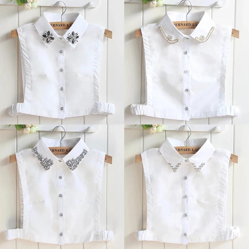 Fashion Embroidery Fake Collar Women Rhinestone Half Shirt Vest Detachable False Collar Faux Cols Lapel Female Necklace Decor
